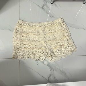 Zara Cream Lace High Waist Shorts